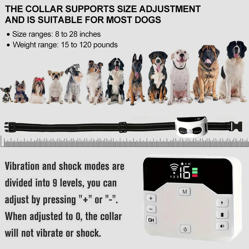 Recinto wireless per cani e collare da addestramento – IP65 impermeabile – Raggio 300 m – Ricaricabile – Per 1 o 2 cani
