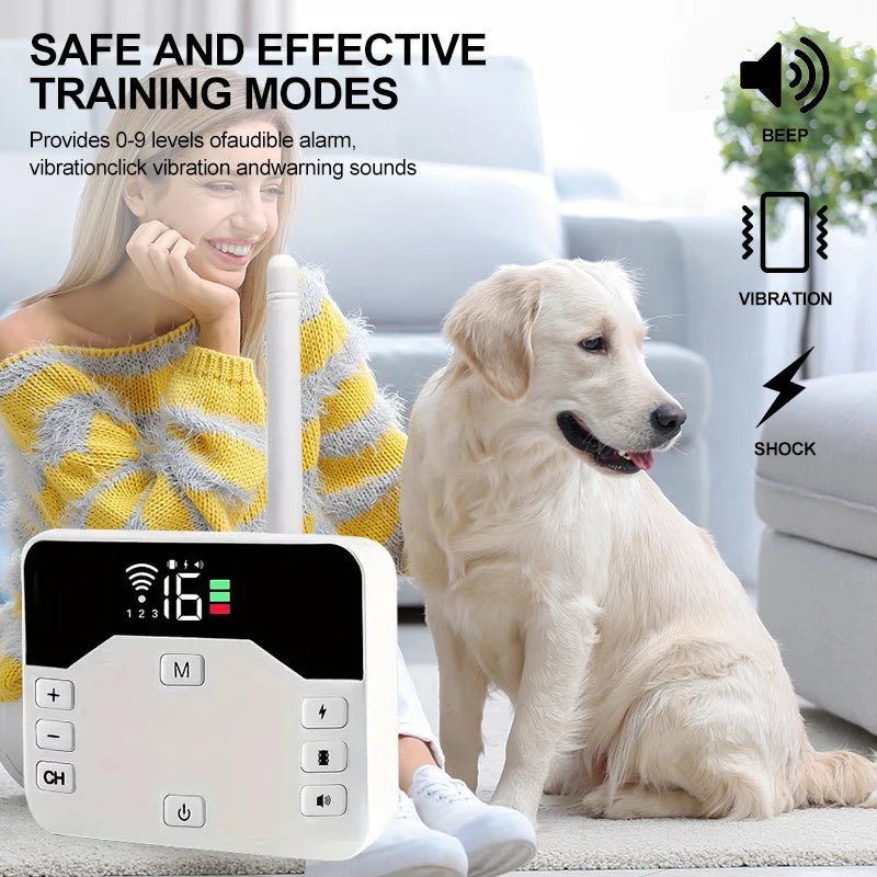 Recinto wireless per cani e collare da addestramento – IP65 impermeabile – Raggio 300 m – Ricaricabile – Per 1 o 2 cani