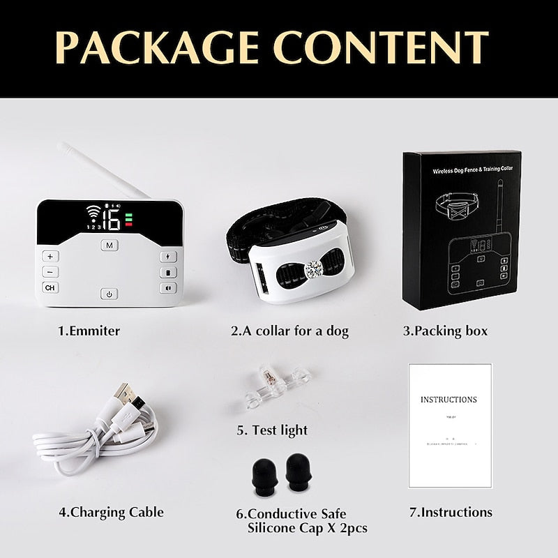 Recinto wireless per cani e collare da addestramento – IP65 impermeabile – Raggio 300 m – Ricaricabile – Per 1 o 2 cani