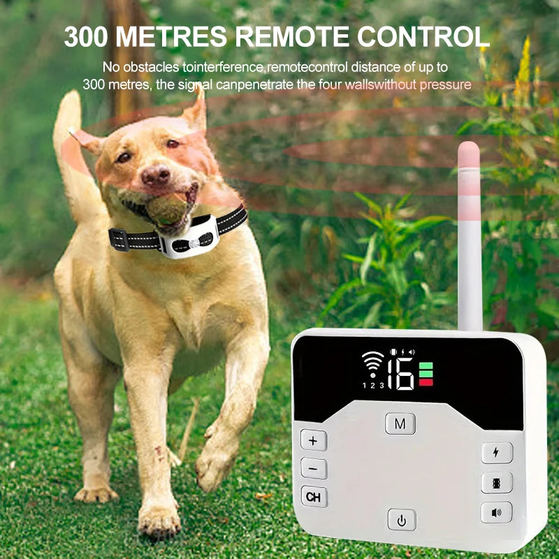 Recinto wireless per cani e collare da addestramento – IP65 impermeabile – Raggio 300 m – Ricaricabile – Per 1 o 2 cani