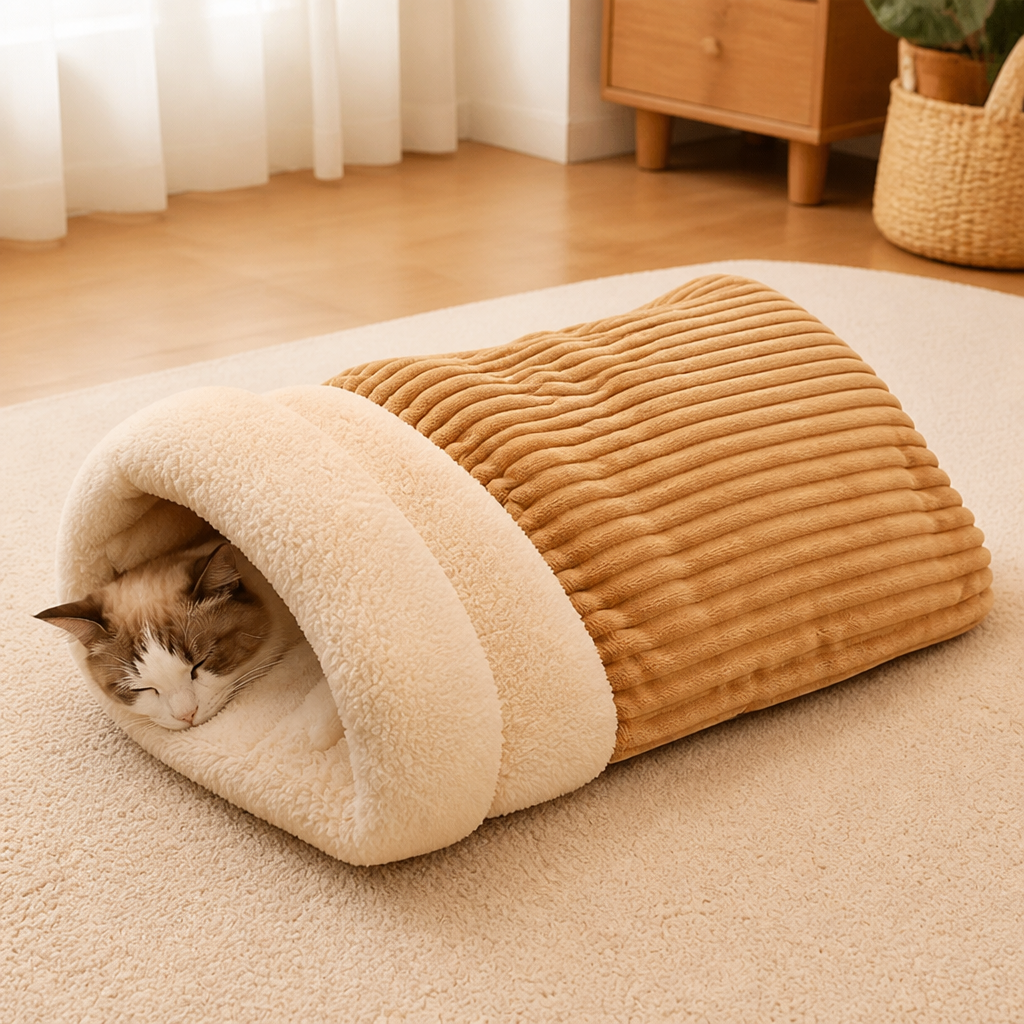 Sacco a pelo semi-chiuso in peluche antivento per animali domestici (per gatti e cani di piccola taglia)