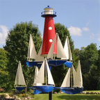 Scultura eolica cinetica con barca e faro | Metallo massiccio