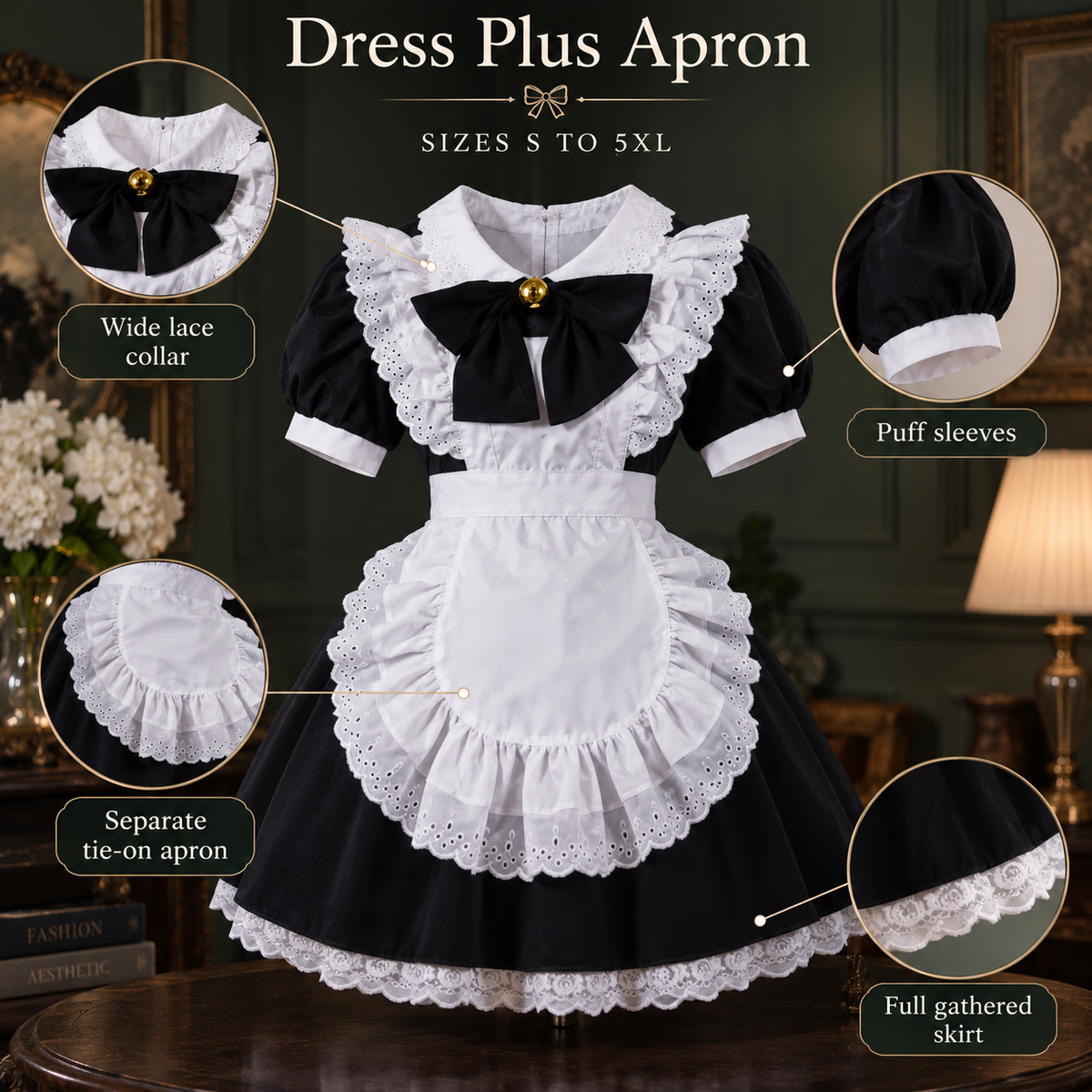 Set costume da cameriera con volant