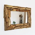 Specchio da parete con cornice in legno di teak riciclato e attacco reversibile 71 × 51 cm