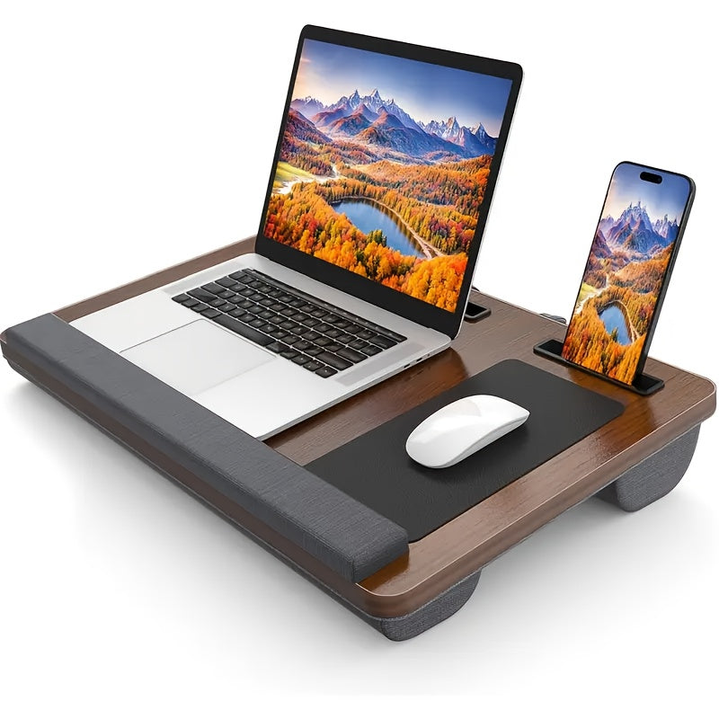 Supporto per laptop regolabile con porta dispositivi, mouse pad e cuscino poggiapolsi