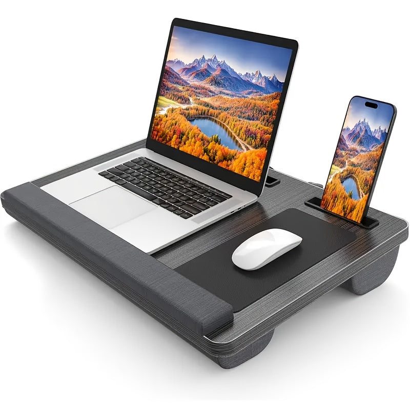 Supporto per laptop regolabile con porta dispositivi, mouse pad e cuscino poggiapolsi