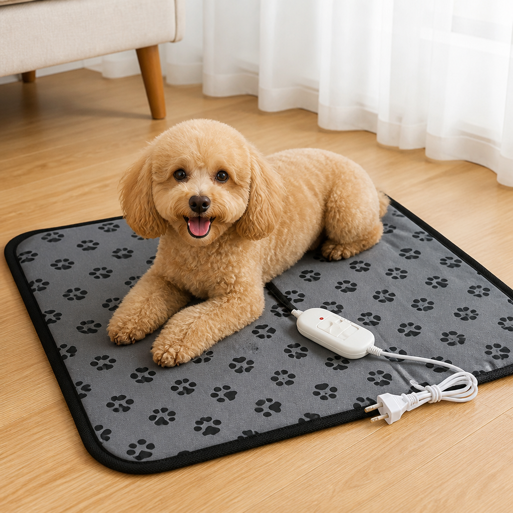 Tappetino riscaldato per animali domestici con temperatura regolabile e protezione dal surriscaldamento, impermeabile