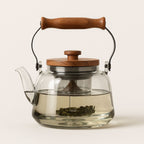 Teiera in vetro con infusore – 1000 ml in borosilicato, resistente al calore, manico in legno