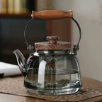 Teiera in vetro con infusore – 1000 ml in borosilicato, resistente al calore, manico in legno