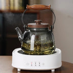Teiera in vetro con infusore – 1000 ml in borosilicato, resistente al calore, manico in legno