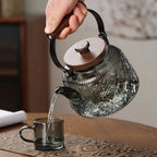 Teiera in vetro con infusore – 1000 ml in borosilicato, resistente al calore, manico in legno