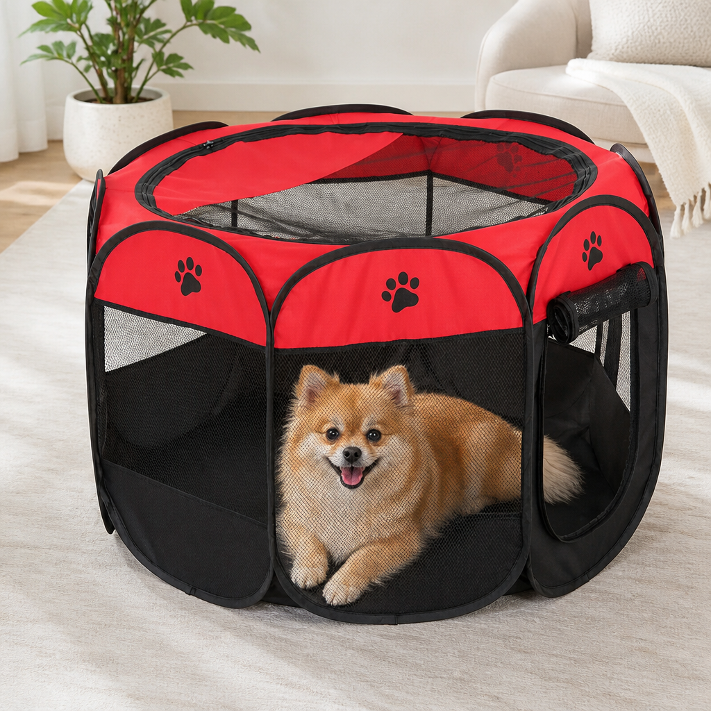 Tenda pop-up pieghevole in rete per animali domestici (con porte con cerniera)