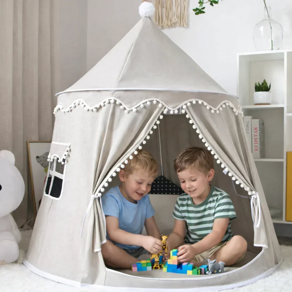 Tenda Tipi Gioco per Bambini in Tela, 100% Cotone, Pali in Pino, Spaziosa