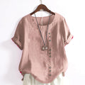 Top donna casual a maniche corte con bottoni e collo rotondo