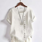 Top donna casual a maniche corte con bottoni e collo rotondo