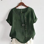 Top donna casual a maniche corte con bottoni e collo rotondo