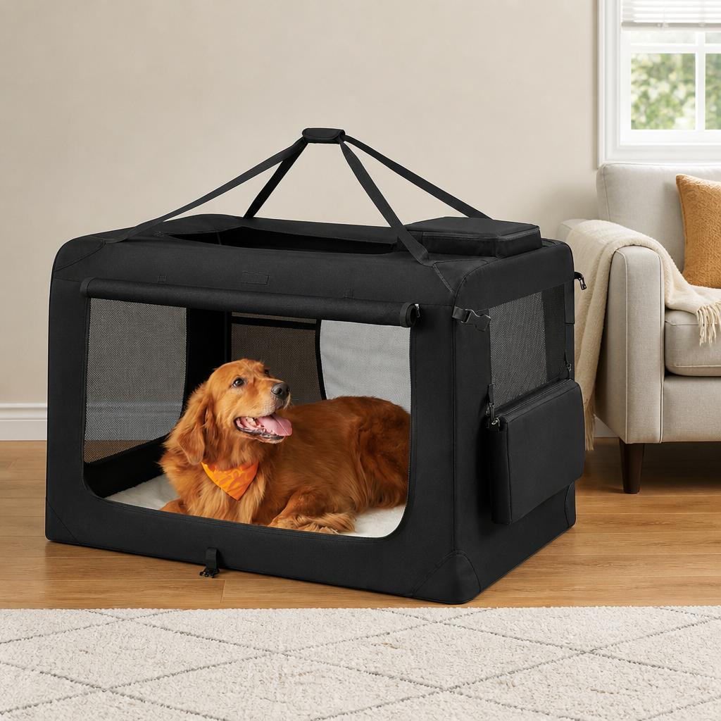 Trasportino pieghevole da viaggio per cani con struttura in acciaio (tappetino rimovibile)