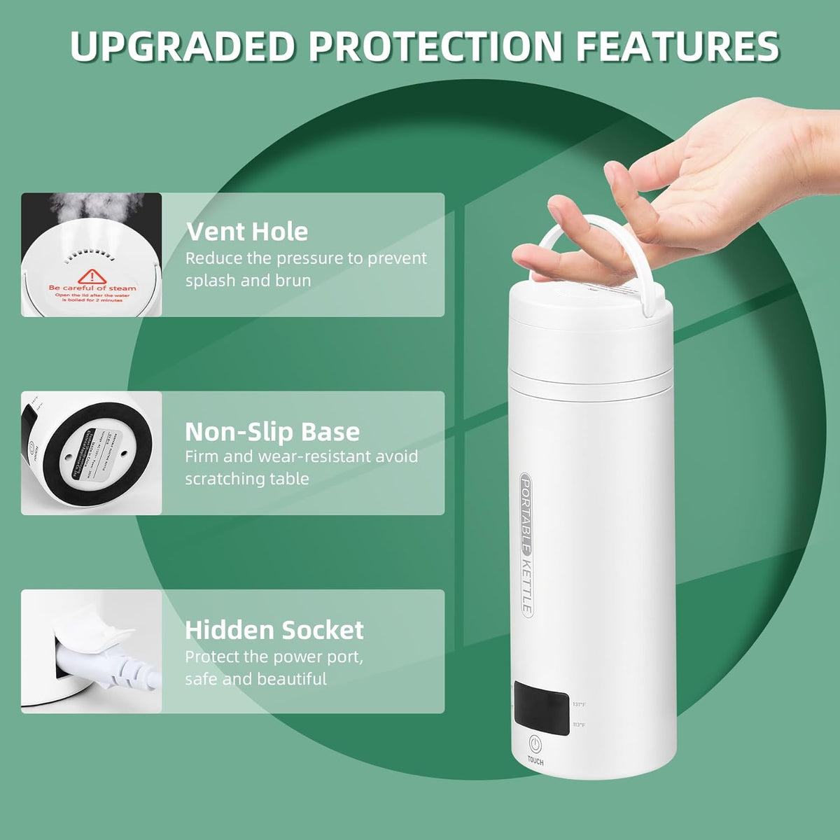 TravelMate bollitore elettrico portatile con controllo intelligente della temperatura – bollitore da viaggio compatto co