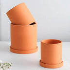 Vaso per piante in ceramica smaltata opaca con foro di drenaggio e sottovaso