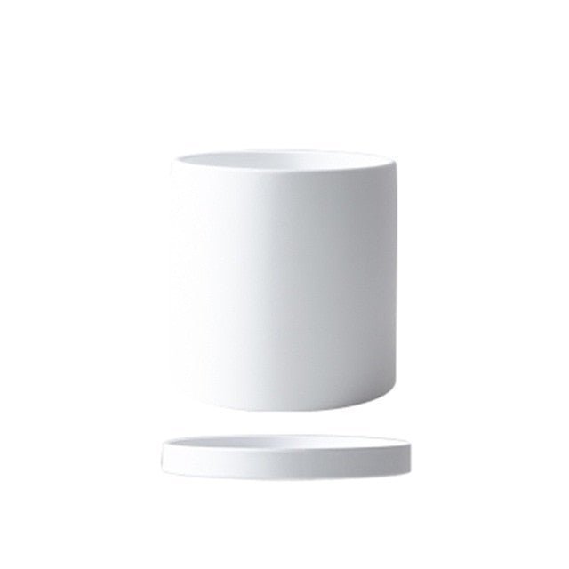 Vaso per piante in ceramica smaltata opaca con foro di drenaggio e sottovaso