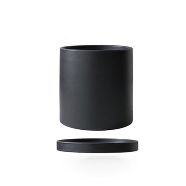 Vaso per piante in ceramica smaltata opaca con foro di drenaggio e sottovaso