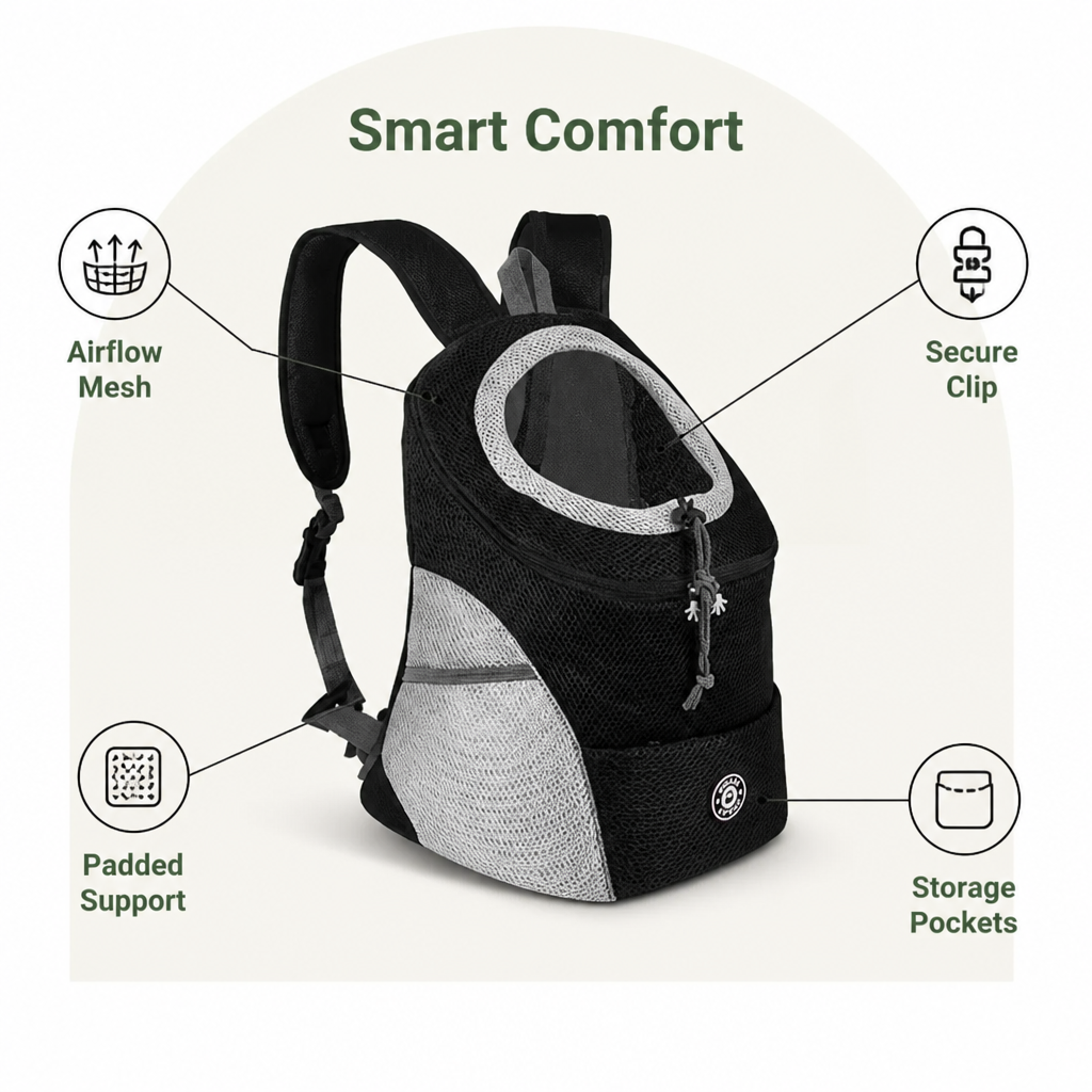 Zaino trasportino per cani con rete traspirante ed imbottitura ergonomica (base rimovibile)