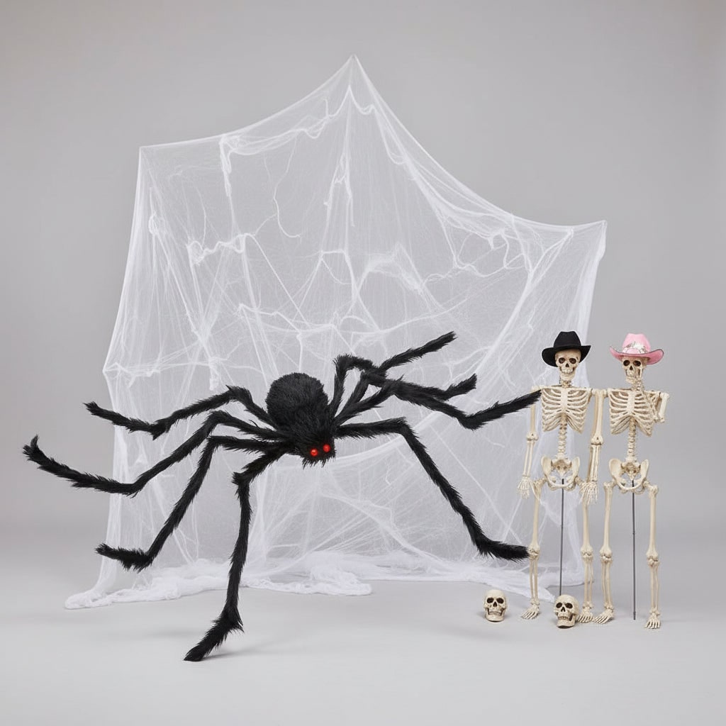 Ragnatela gigante con decorazione di Halloween Gambe posizionabili Corda Ragnatela