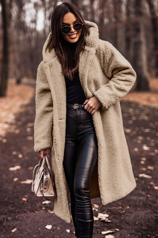 Elegante cappotto Teddy lungo con cappuccio
