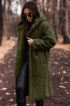 Elegante cappotto Teddy lungo con cappuccio