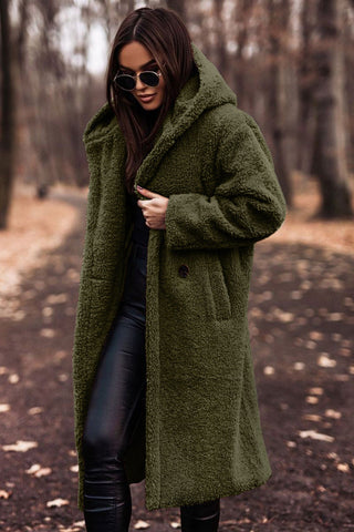 Elegante cappotto Teddy lungo con cappuccio