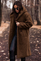 Elegante cappotto Teddy lungo con cappuccio