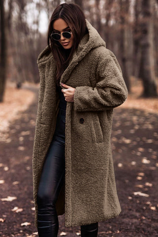 Elegante cappotto Teddy lungo con cappuccio