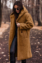 Elegante cappotto Teddy lungo con cappuccio