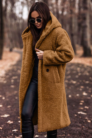 Elegante cappotto Teddy lungo con cappuccio
