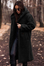 Elegante cappotto Teddy lungo con cappuccio