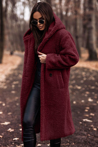 Elegante cappotto Teddy lungo con cappuccio