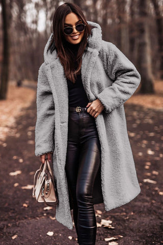 Elegante cappotto Teddy lungo con cappuccio