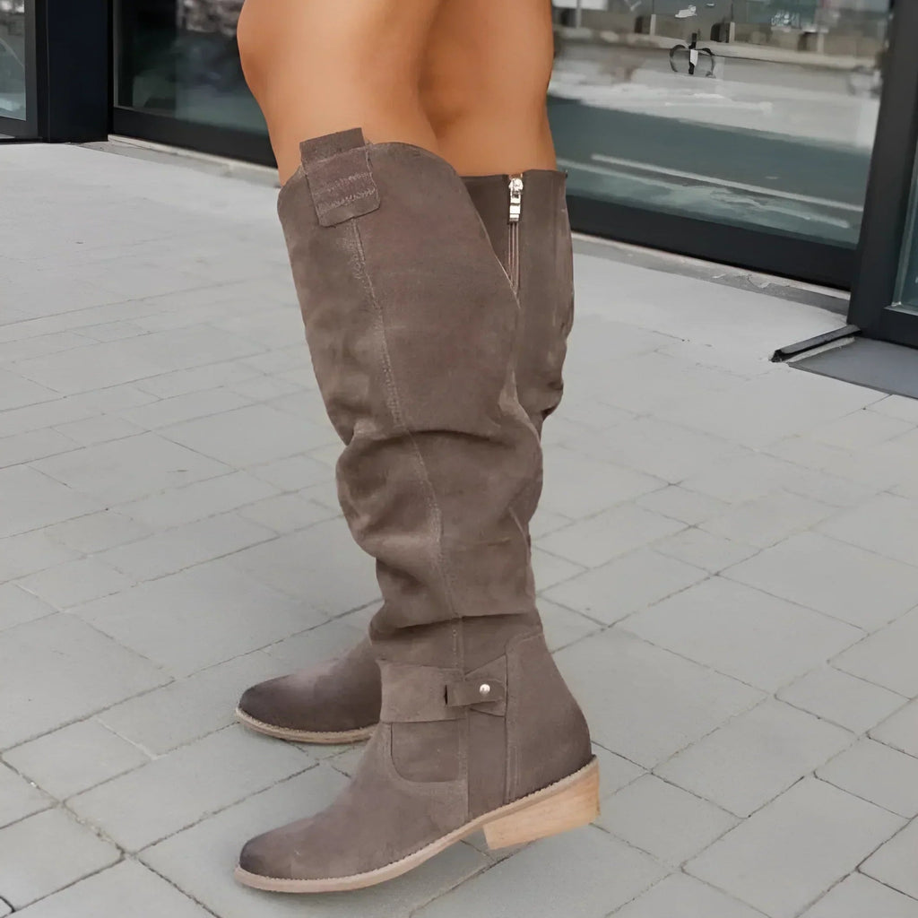 Stivali alti al ginocchio alla moda da donna con cerniera laterale per indossarli senza sforzo