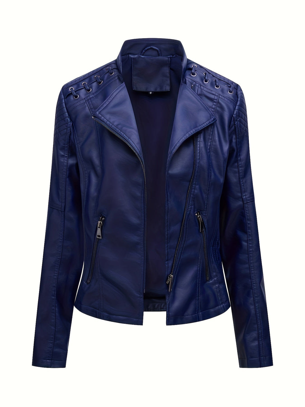Giacca da moto tagliente da donna con spalle borchiate e cerniera asimmetrica