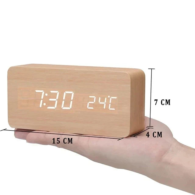 Sveglia Intelligente LED | Design Moderno in Legno con Controllo Vocale