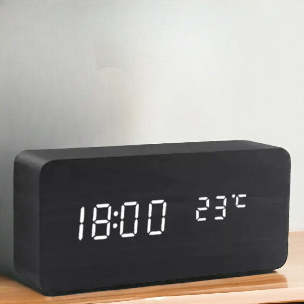 Sveglia Intelligente LED | Design Moderno in Legno con Controllo Vocale