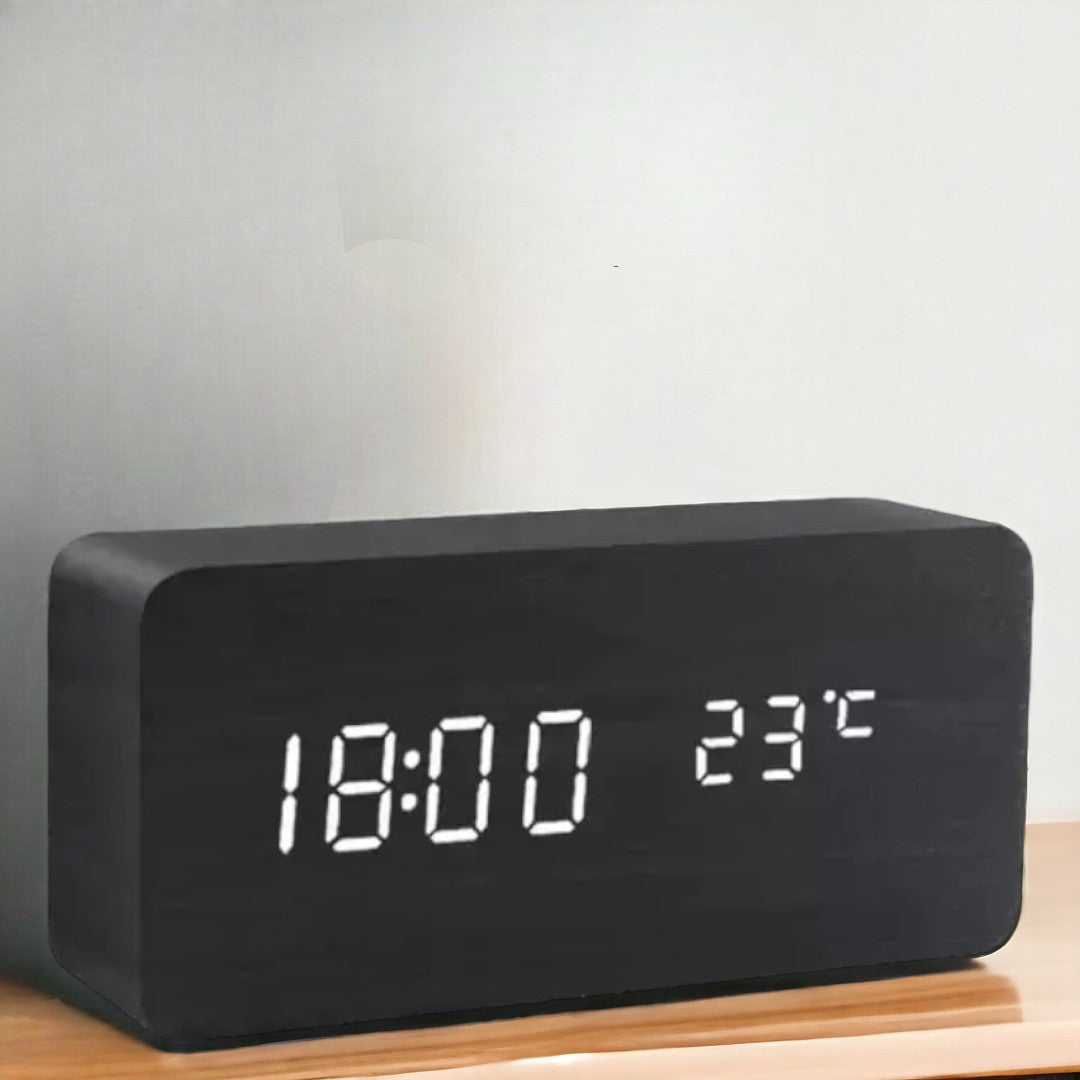 Sveglia Intelligente LED | Design Moderno in Legno con Controllo Vocale