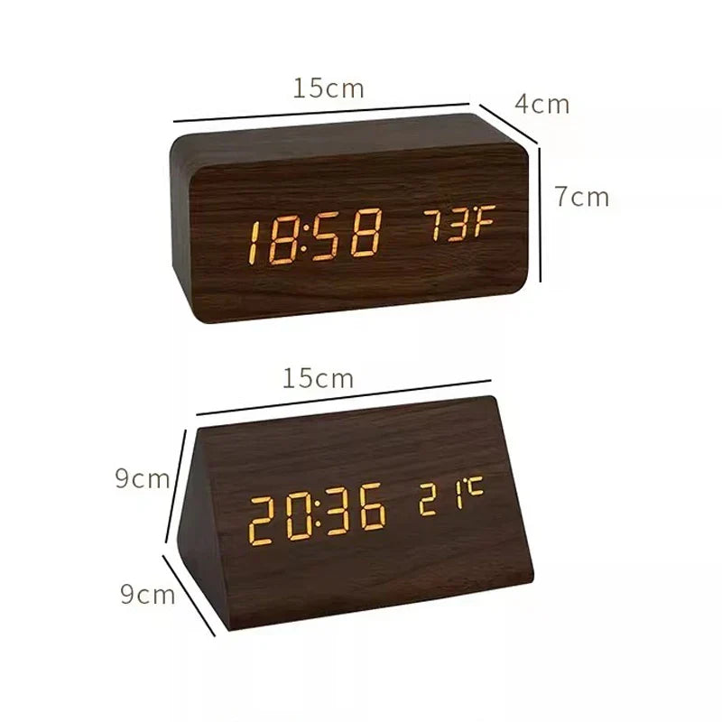 Sveglia Intelligente LED | Design Moderno in Legno con Controllo Vocale