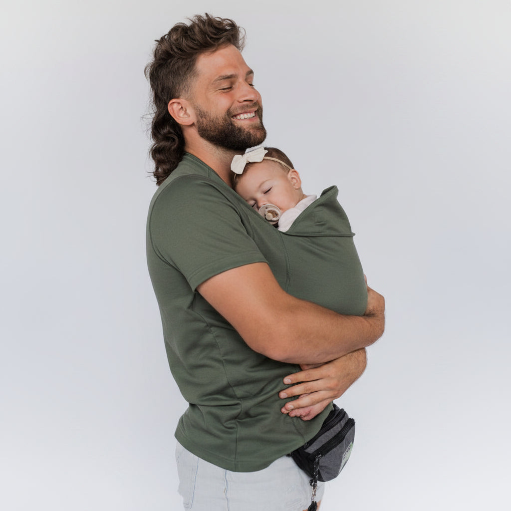 T-shirt per babywearing con marsupio integrato per il neonato e cotone elasticizzato, lavabile in lavatrice