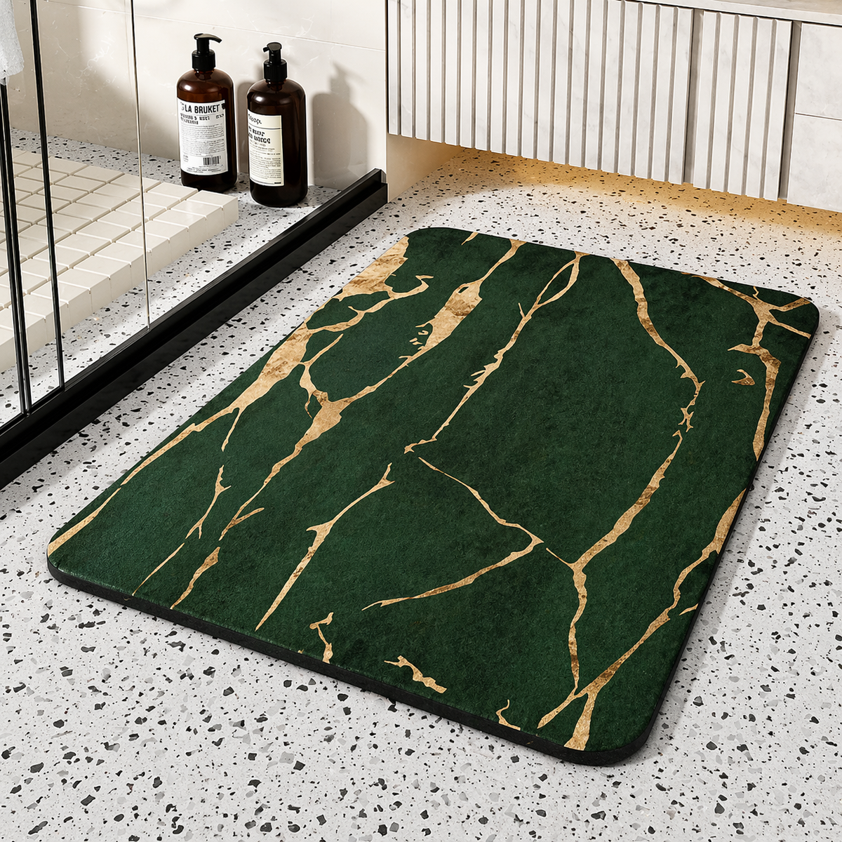 Tappetino da bagno ad asciugatura rapida in pietra diatomacea antiscivolo effetto marmo