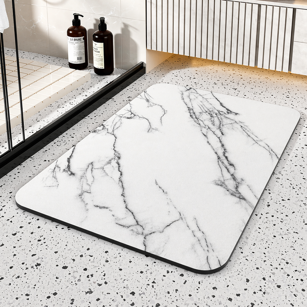 Tappetino da bagno ad asciugatura rapida in pietra diatomacea antiscivolo effetto marmo