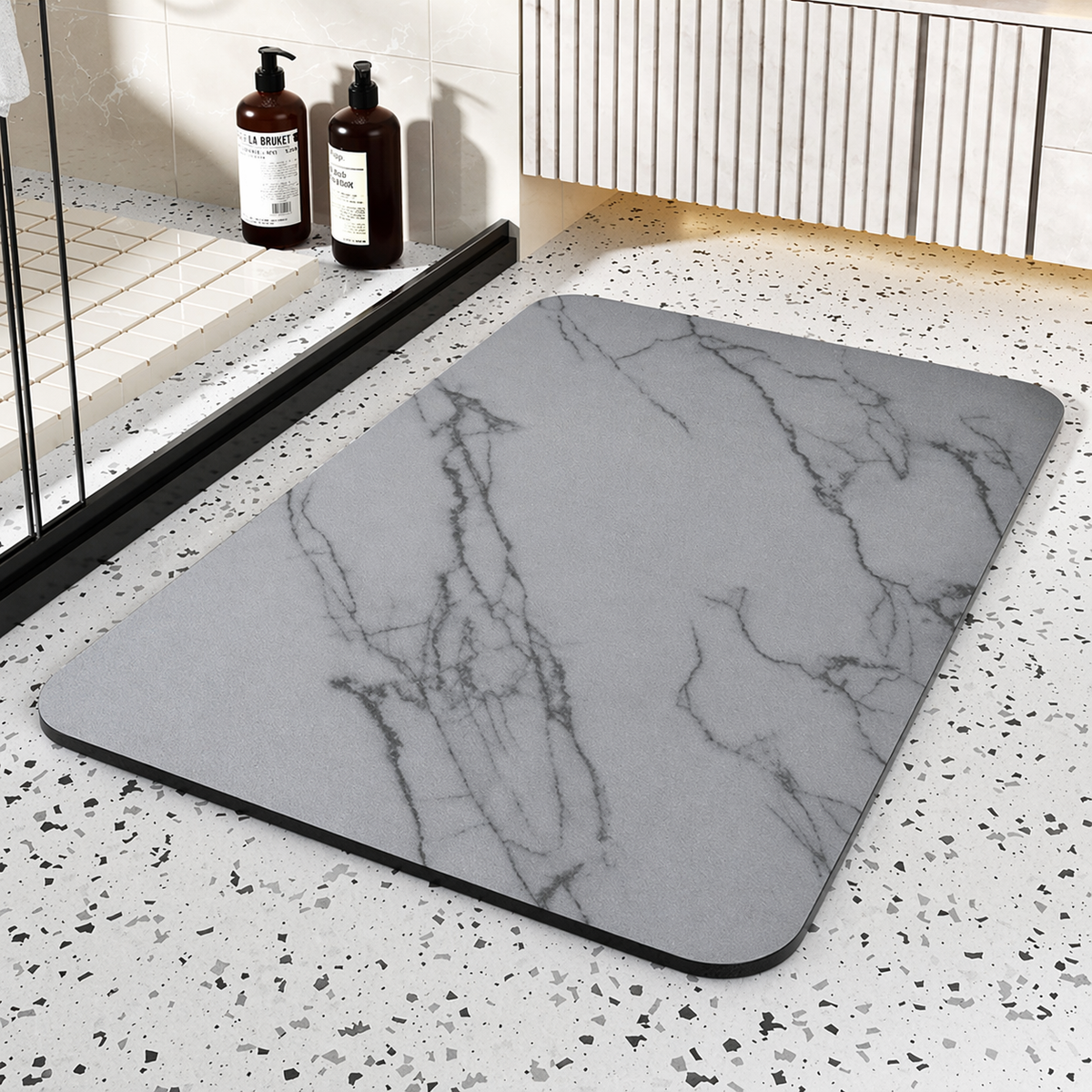 Tappetino da bagno ad asciugatura rapida in pietra diatomacea antiscivolo effetto marmo