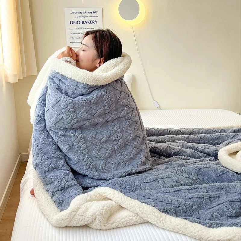 Coperta invernale unisex di lusso in lana d'agnello spessa per un comfort accogliente
