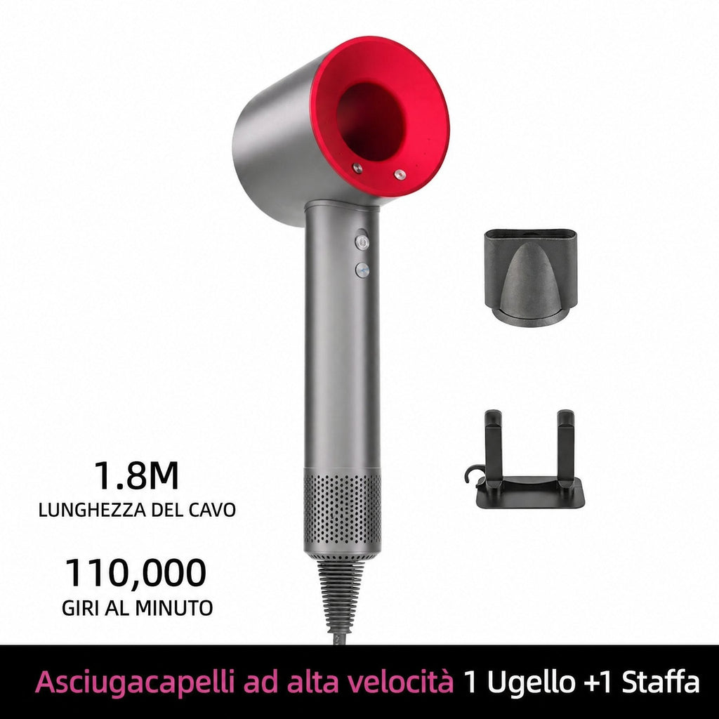 Asciugacapelli ionico con 200 milioni di ioni negativi e controllo intelligente della temperatura