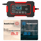 Caricabatterie intelligente 12V 6A con riparazione a impulsi e display LCD per batterie auto e moto